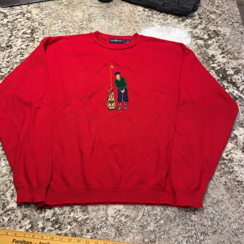Vintage 1990s Payne Stewart Red Golf Embroidered Cotton Knit Sweater Mens LT